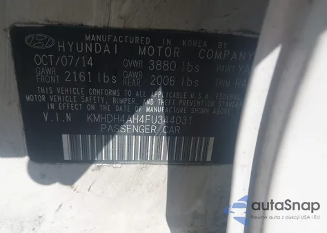 2015 Hyundai Elantra Sport from USA, damaged, VIN KMHDH4AH4FU344031